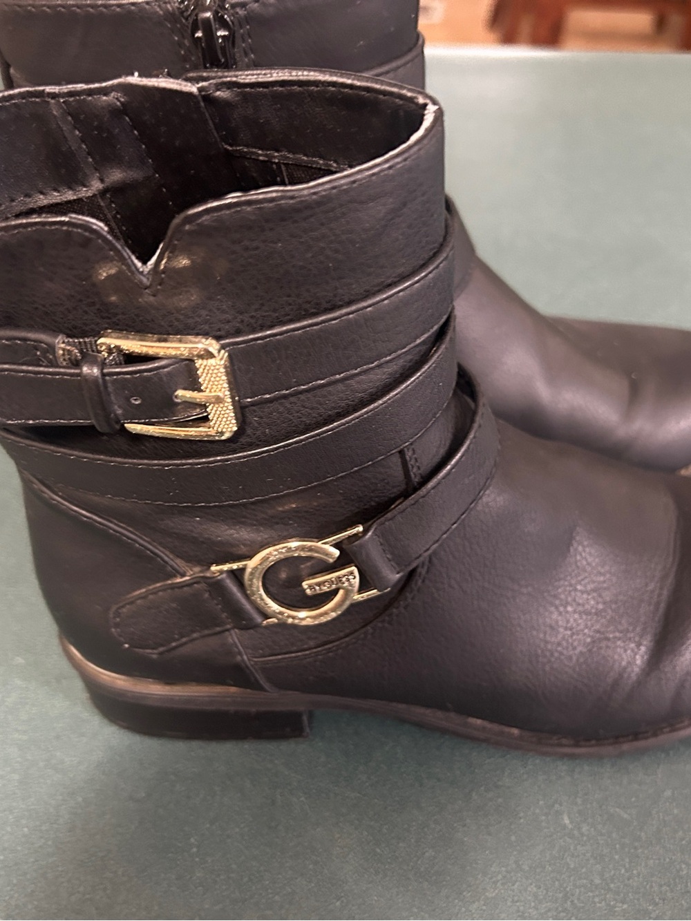 Guess - Black Women's Ankle Boots with Gold Buckle Accent